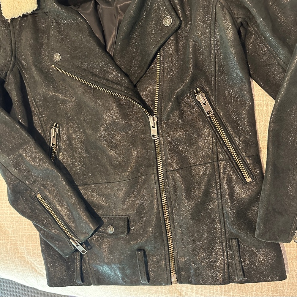 The Kooples Soft Black Leather Biker Jacket. Detachable Fleece Collar. Like New. - Picture 12 of 12